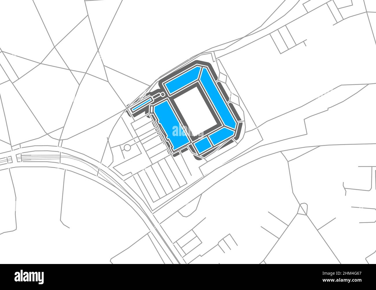 Berlino, Stadio di Calcio, mappa vettoriale. La mappa della bundesliga Statium è stata disegnata con aree bianche e linee per le strade principali, strade laterali. Illustrazione Vettoriale