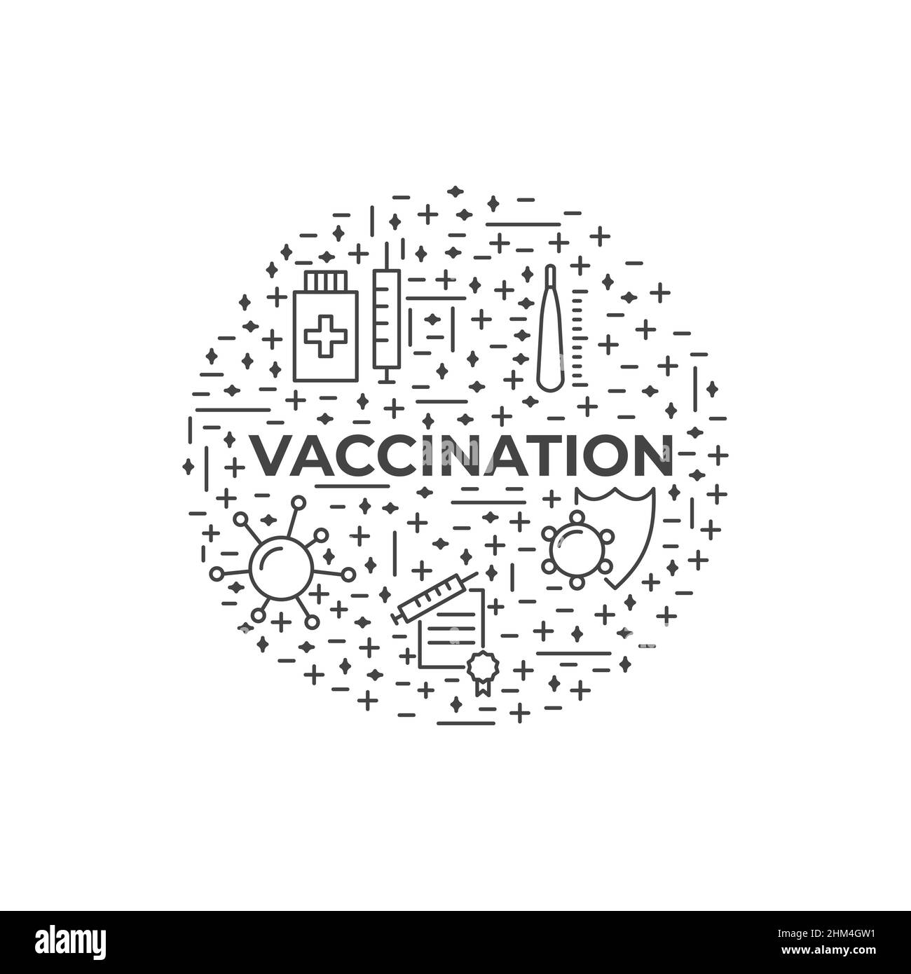 Elemento di progettazione delle icone della linea di vaccinazione e immunizzazione. Raccolta Illustrazione Vettoriale