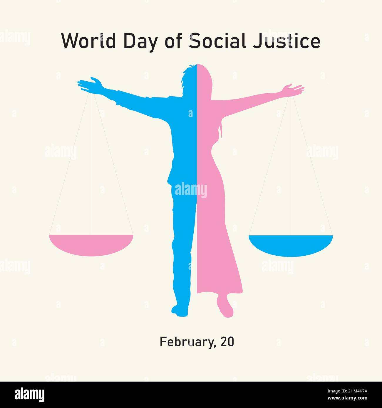Una silhouette uomo e donna che tiene una bilancia. Giornata mondiale del concetto di giustizia. Illustrazione vettoriale Illustrazione Vettoriale