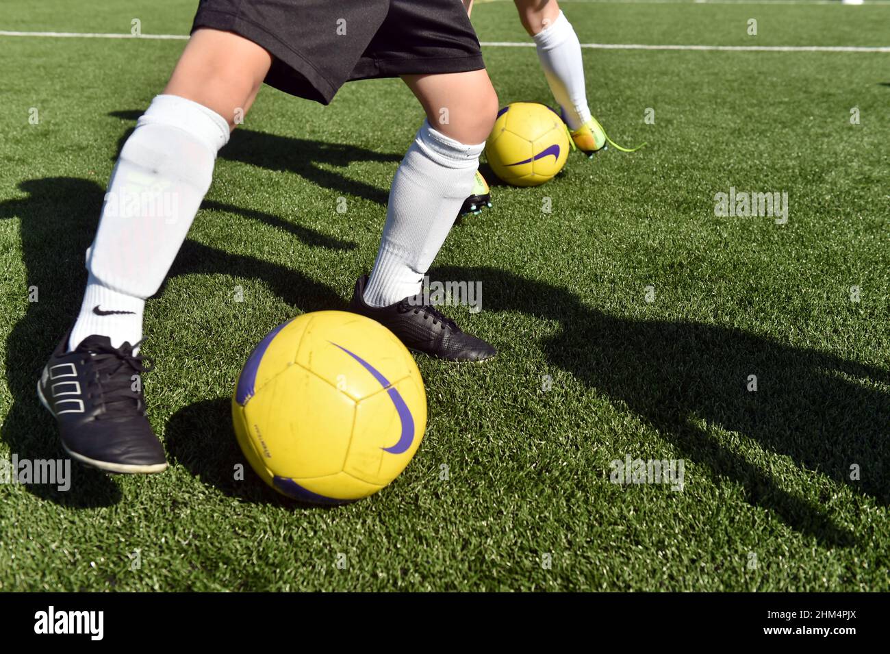 Campo di allenamento di calcio per ragazzi e ragazze, Yorkshire Regno Unito Foto Stock