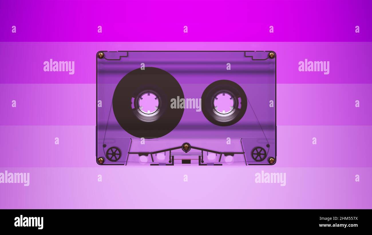 Nastro a cassetta viola viola rosa grassetto 90s sfumatura motivo Audio estetica velluto colore sfondo 3D rappresentazione grafica Foto Stock
