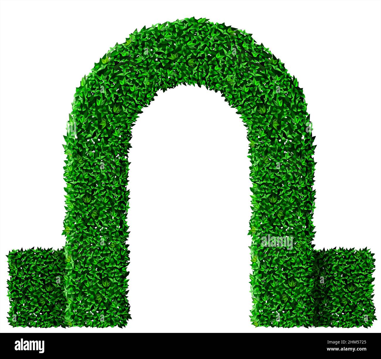 Arco verde e cespuglio recinto di uva edera. Grafica vettoriale. Porta d'ingresso al parco paesaggistico Illustrazione Vettoriale