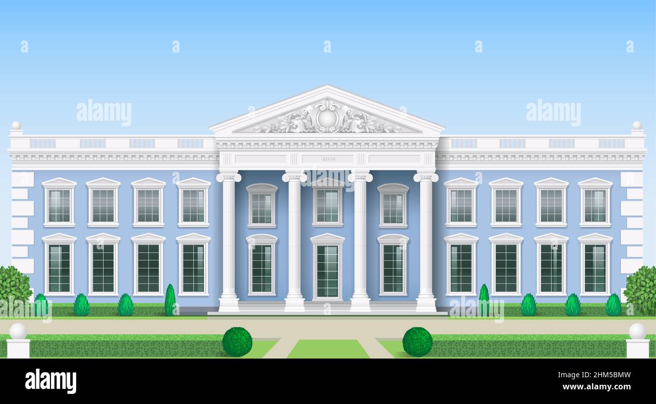 La facciata classica di un edificio pubblico Illustrazione Vettoriale