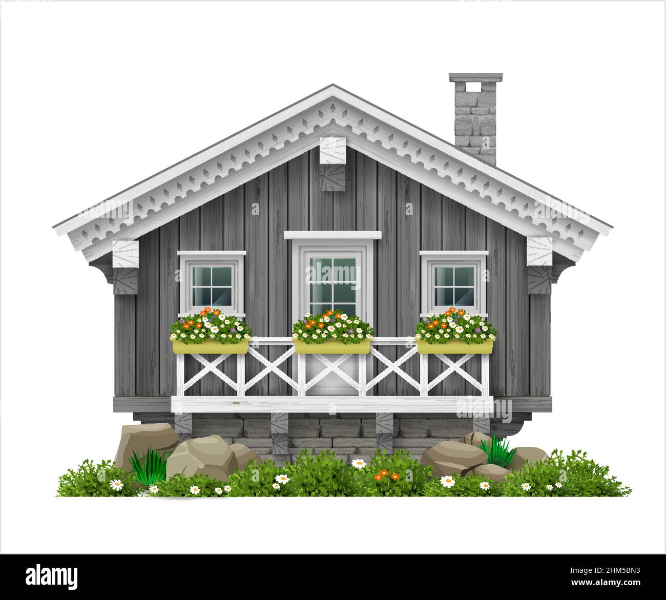 Tradizionale casa in legno finlandese scandinava. Illustrazione Vettoriale
