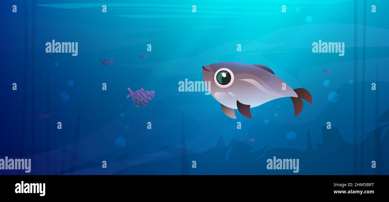Paesaggio marino sottomarino con pesci carini e sagome di alghe marine. Illustrazione vettoriale di cartoni animati di sottomarino, acquario o fiume con acqua animali e piante Illustrazione Vettoriale Paesaggio marino sottomarino con pesci carini e sagome di alghe marine. Illustrazione vettoriale di cartoni animati di sottomarino, acquario o fiume con acqua animali e piante Illustrazione Vettoriale