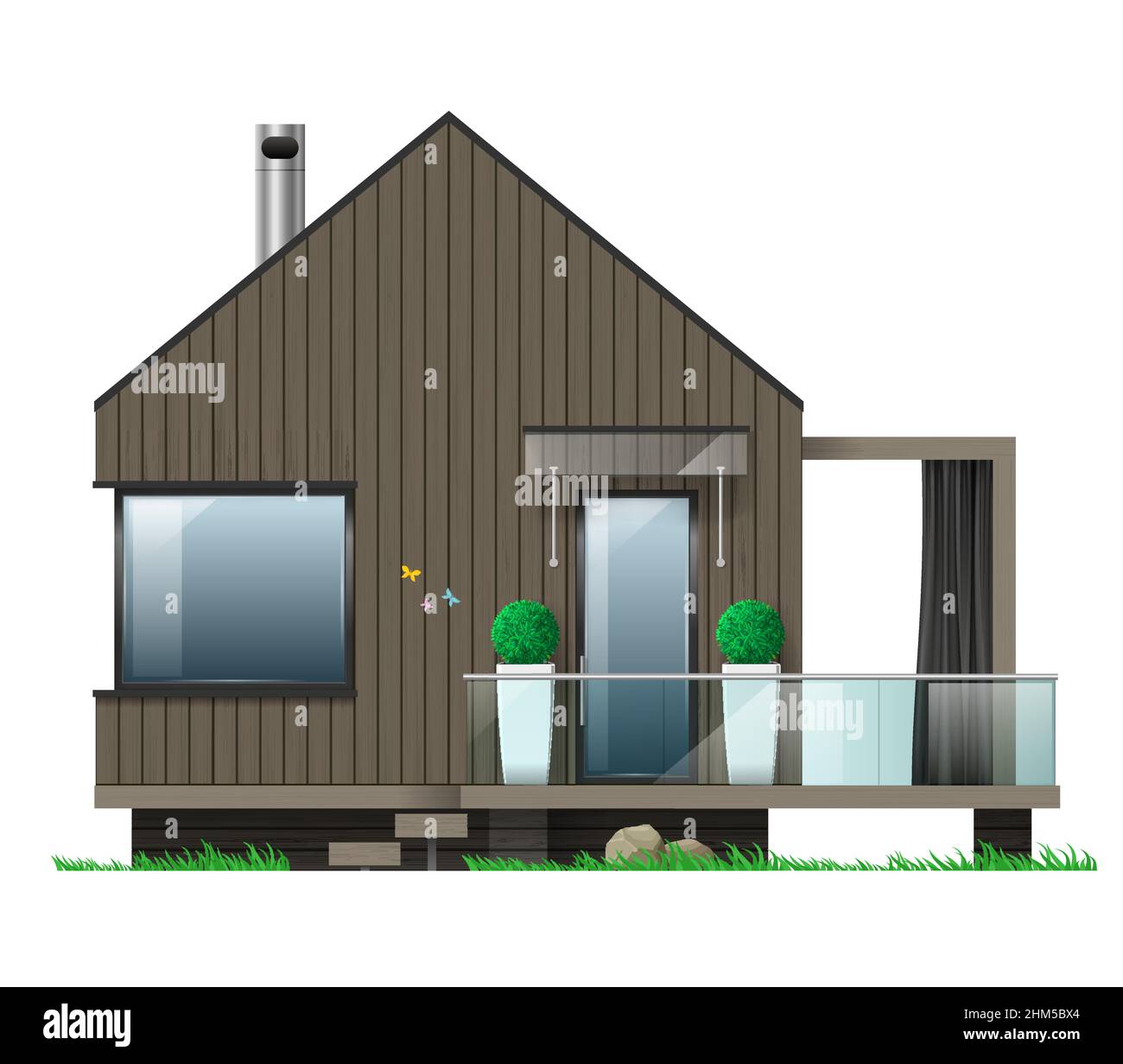Facciata di una casa moderna con una terrazza Illustrazione Vettoriale