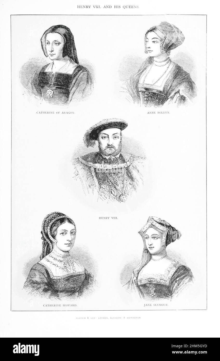 ENRICO E LA SUA QUEENSCATHERINE DI ARAGONA. CATHERINE HOWARD. ANNE BOLEYN. JANE SEYMOUR - immagine tratta da 'la storia popolare dell'Inghilterra: Una storia illustrata della società e del governo dal primo periodo al nostro CAVALIERE Carlo OwnTimesBy - Londra. Bradbury ed Evans. 1856-1862 Foto Stock