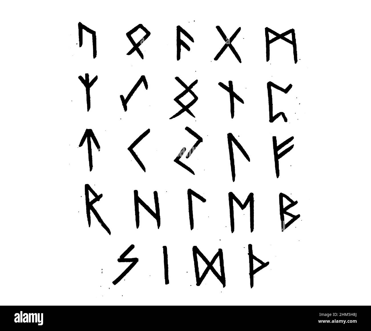 Rune vichinghe, alfabeto futhark anziano. Rune scandinave retro norse. Tracciare lettere celtiche antiche. Vecchie icone hieroglifiche occulte. Illustrazione Vettoriale