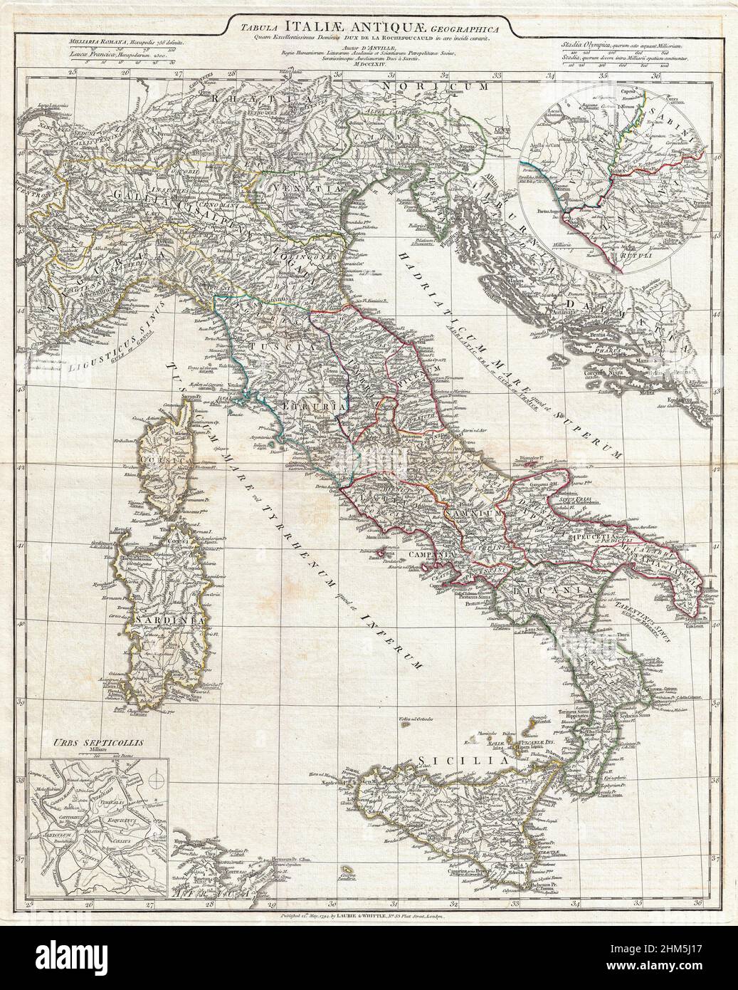 1764 Anville Mappa d'Italia in epoca romana Foto Stock