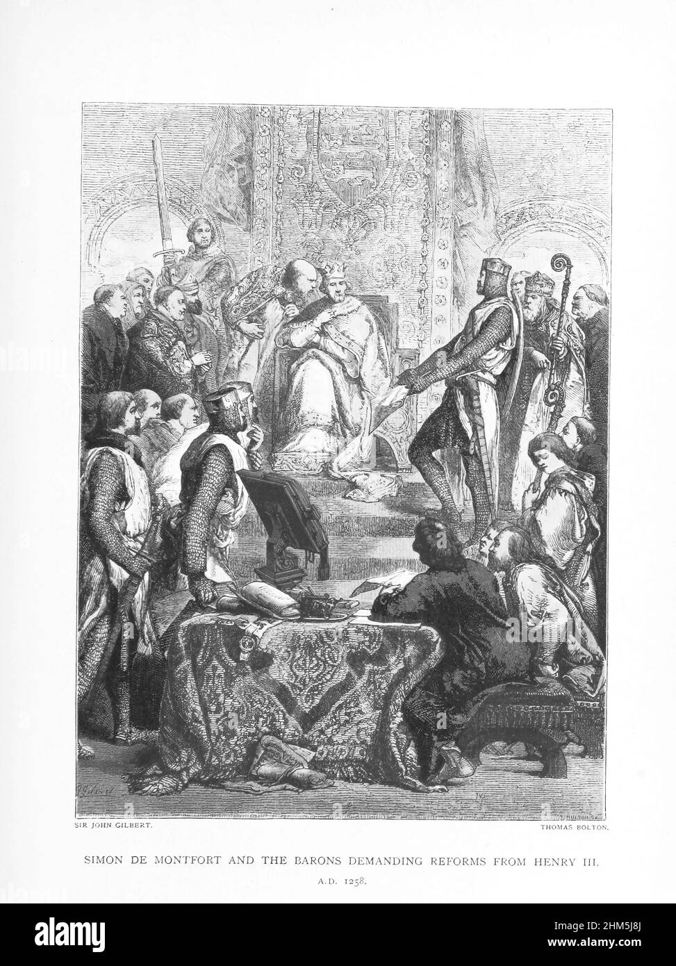 SIMON DE MONTFORT E I BARONI CHIEDONO RIFORME DA ENRICO III. A.D. 1258. - immagine tratta da 'la storia popolare dell'Inghilterra: Una storia illustrata della società e del governo dal primo periodo al nostro CAVALIERE Carlo OwnTimesBy - Londra. Bradbury ed Evans. 1856-1862 Foto Stock