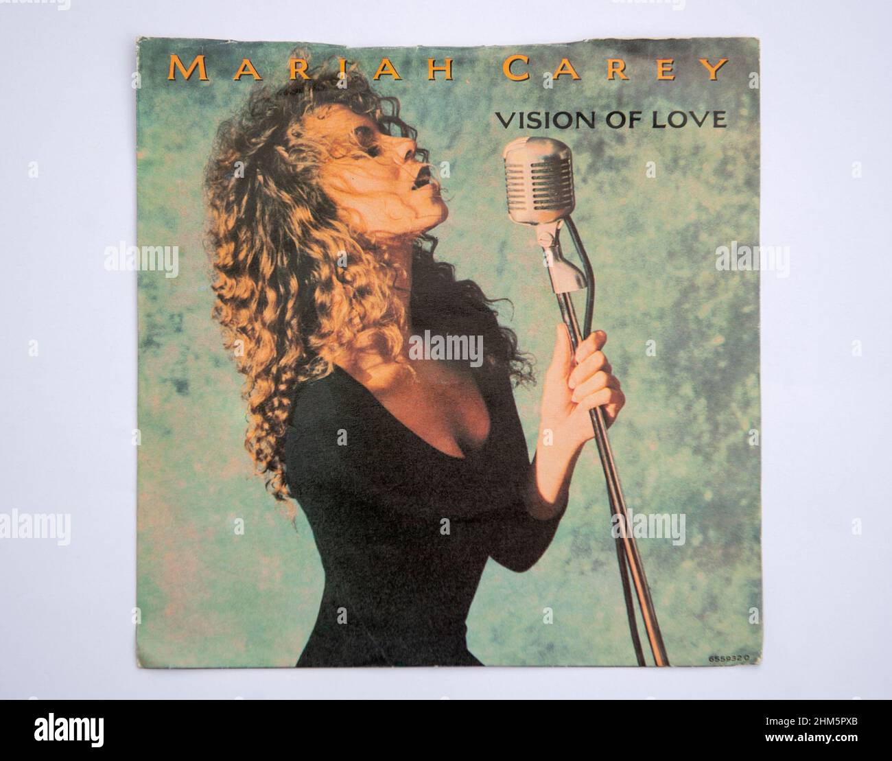 Copertina della versione singola da sette pollici di Vision of Love di Mariah Carey, pubblicata nel 1990. Foto Stock