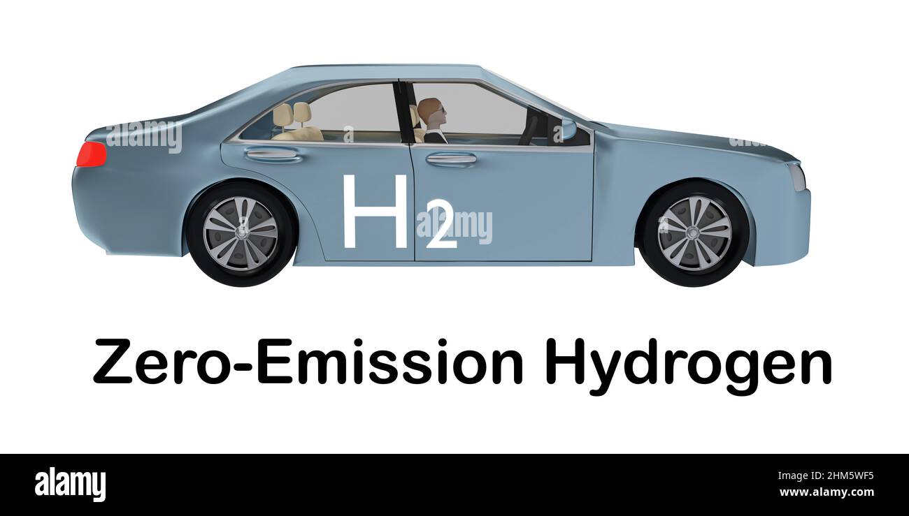 3D illustrazione di H2 script su un titolo auto e idrogeno a emissioni zero , isolato su bianco. Foto Stock
