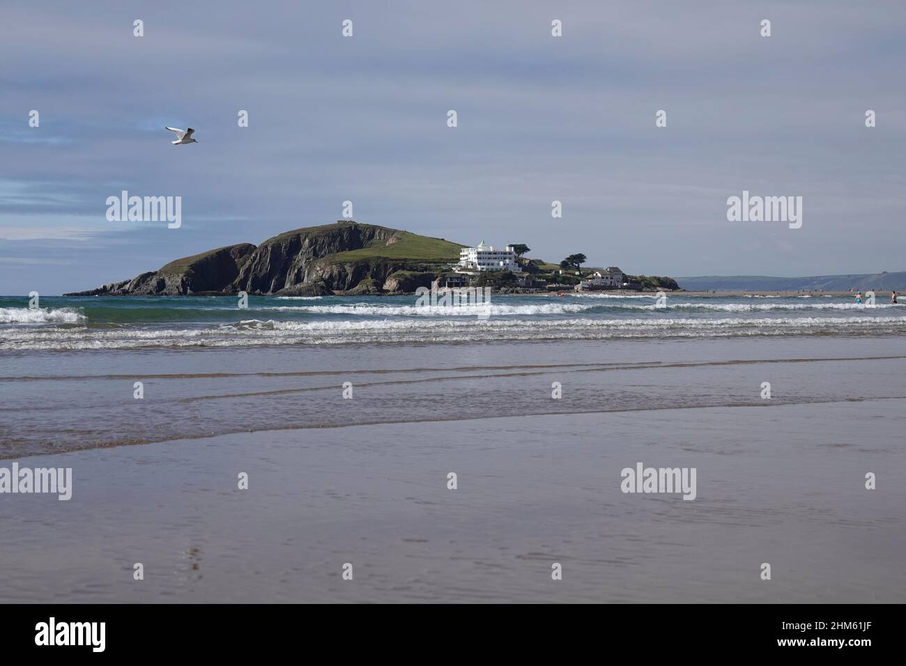 Burgh Island a South Hams, South Devon, Inghilterra, che è la posizione per l'Art Deco Burgh Island Hotel, e il Pilchard Inn Foto Stock