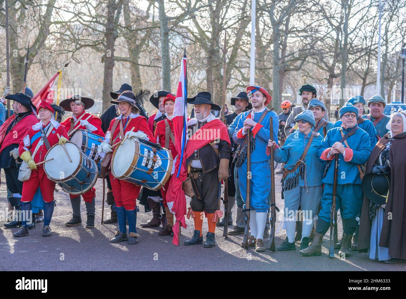 L'Esercito dei Re, parte della Società della Guerra civile Inglese. 50th anniversario della parata dell'Esercito dei Re. Londra, 30 gennaio 2022. Foto Stock