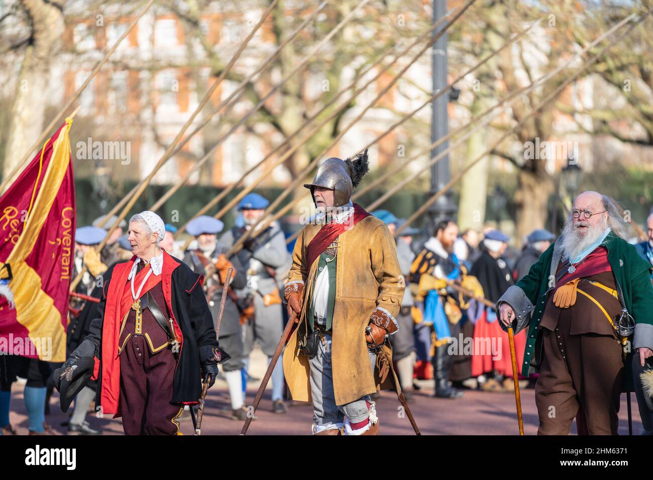 L'Esercito dei Re, parte della Società della Guerra civile Inglese. 50th anniversario della parata dell'Esercito dei Re. Londra, 30 gennaio 2022. Foto Stock