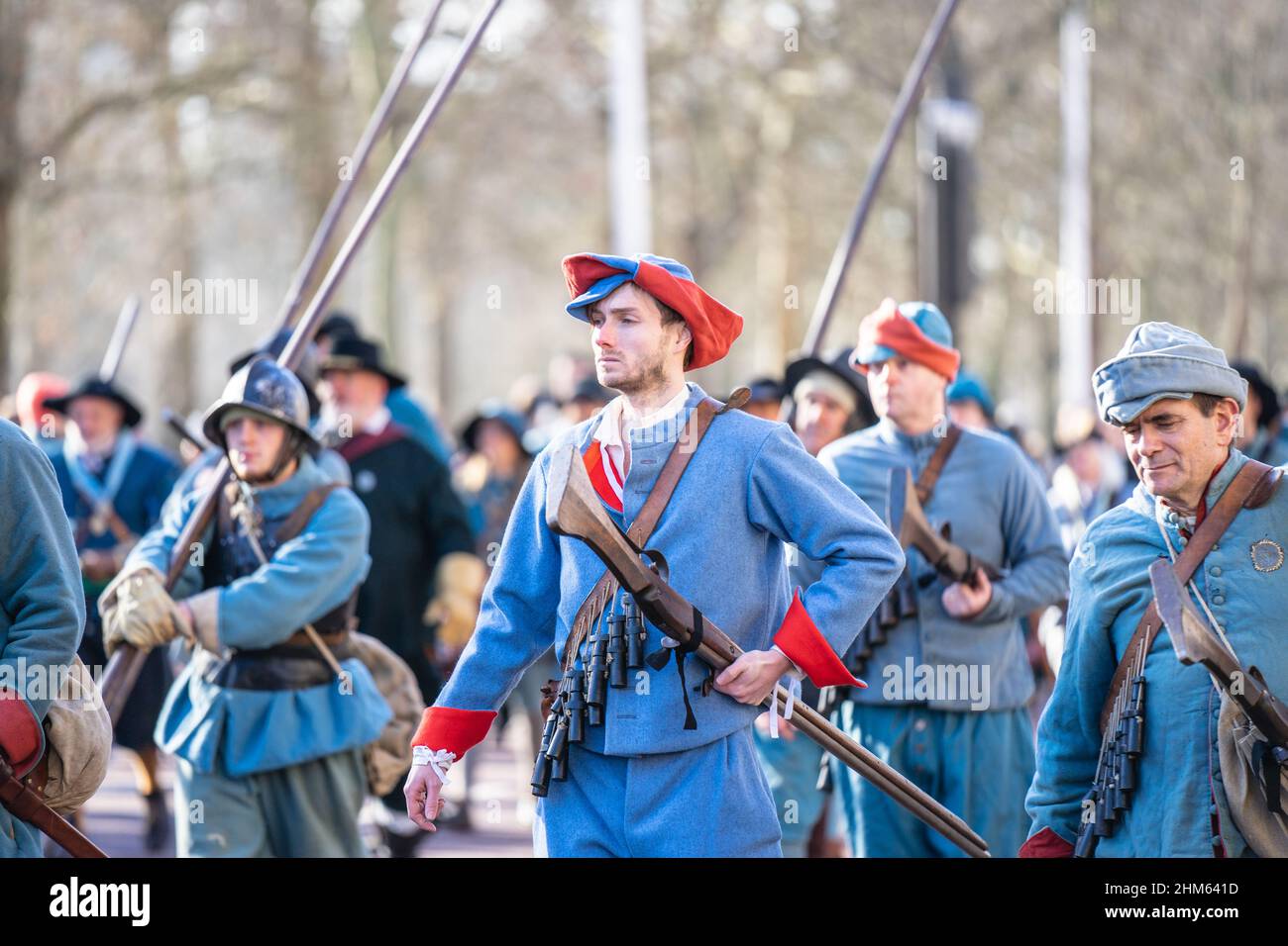 L'Esercito dei Re, parte della Società della Guerra civile Inglese. 50th anniversario della parata dell'Esercito dei Re. Londra, 30 gennaio 2022 Foto Stock