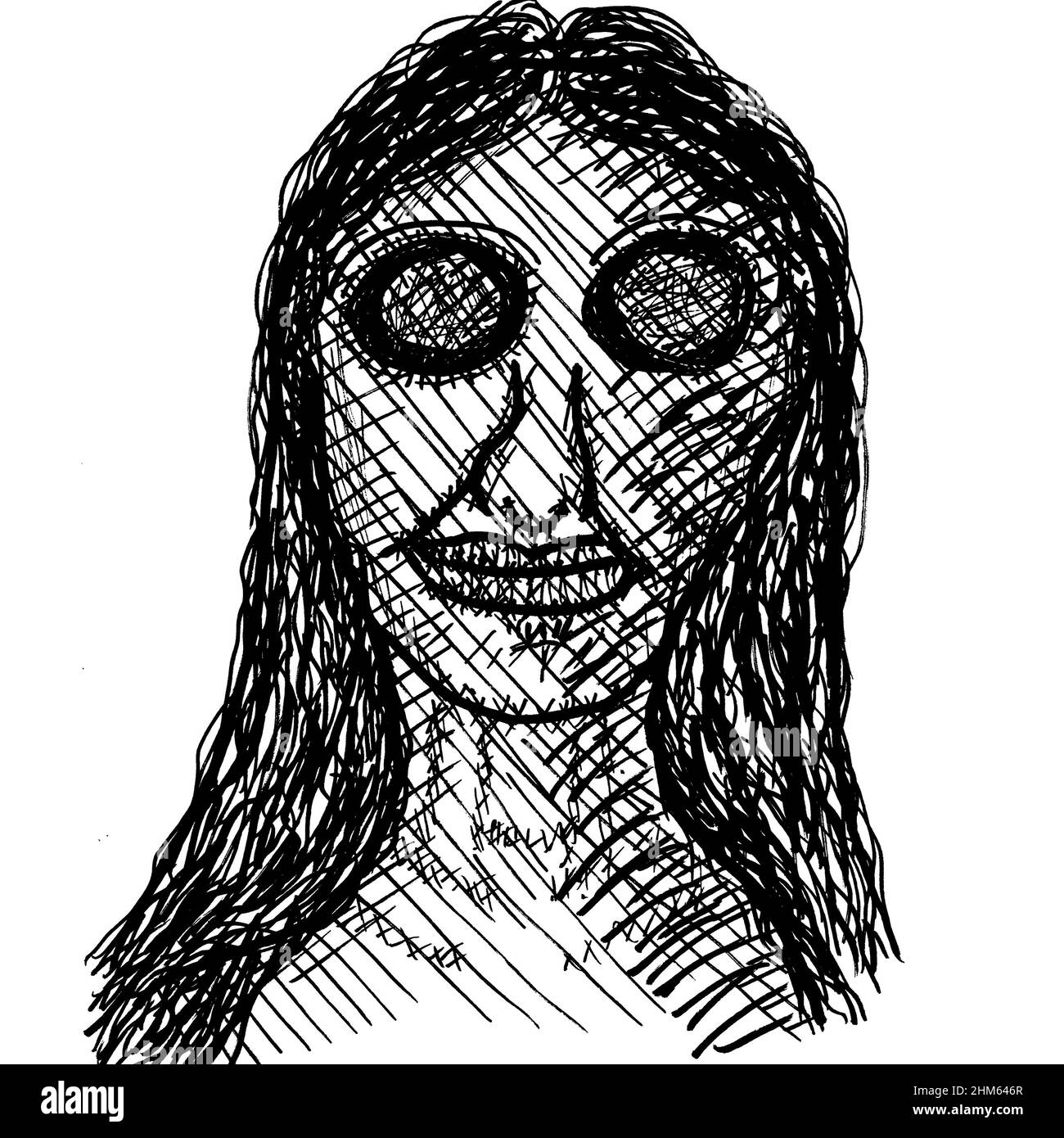 Donna dai capelli neri con occhi strani o senza occhi Foto stock - Alamy