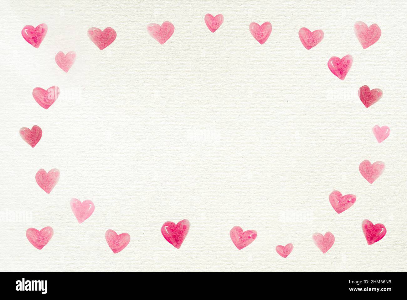 Sfondo d'amore con una cornice fatta da molti cuori dipinta su una carta  bianca riciclata per San Valentino o altre celebrazioni, lettera, spazio  copia Foto stock - Alamy