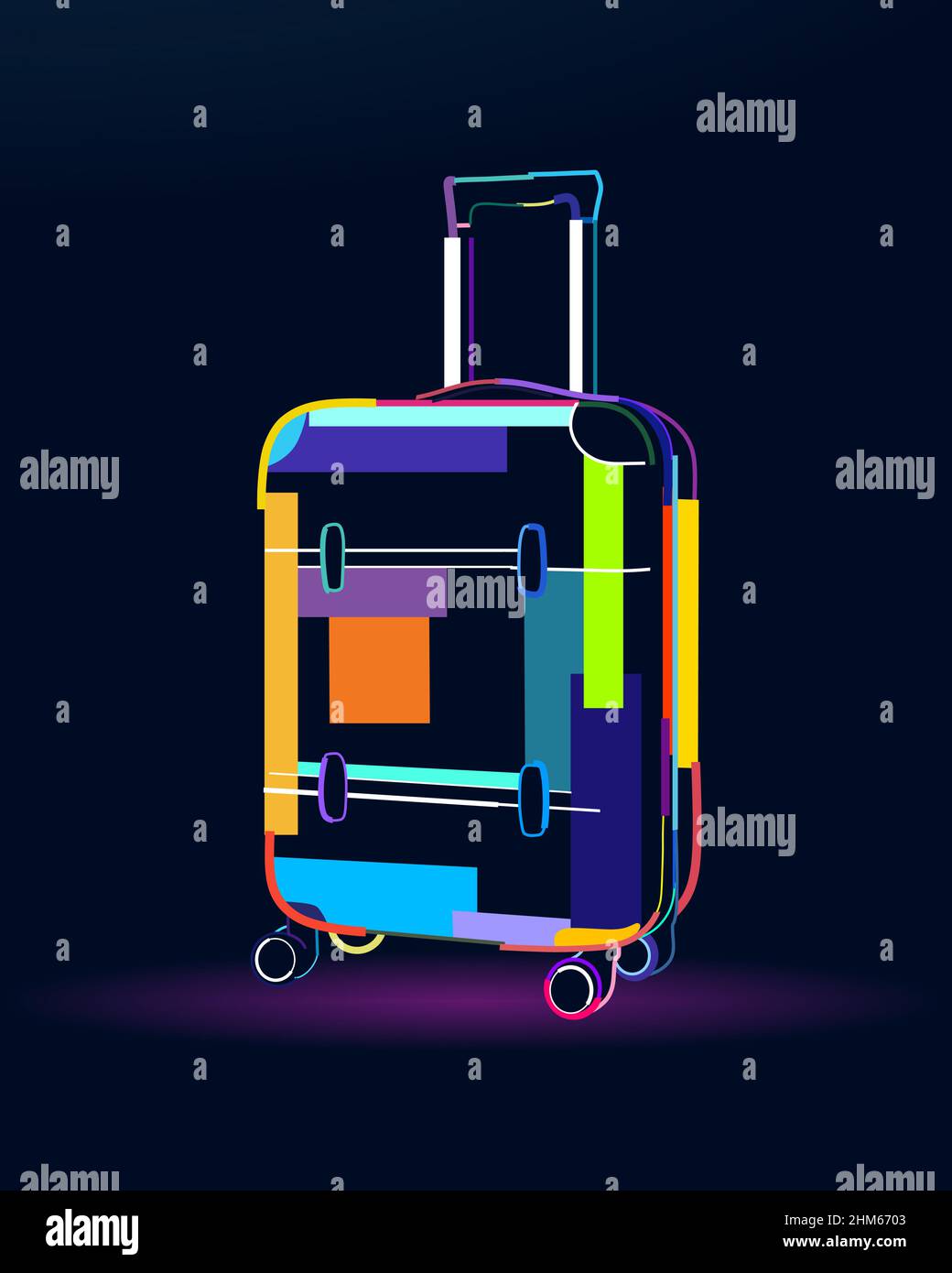 Valigia da viaggio astratta su ruote di vernici multicolore. Disegno colorato. Illustrazione vettoriale di vernici Illustrazione Vettoriale