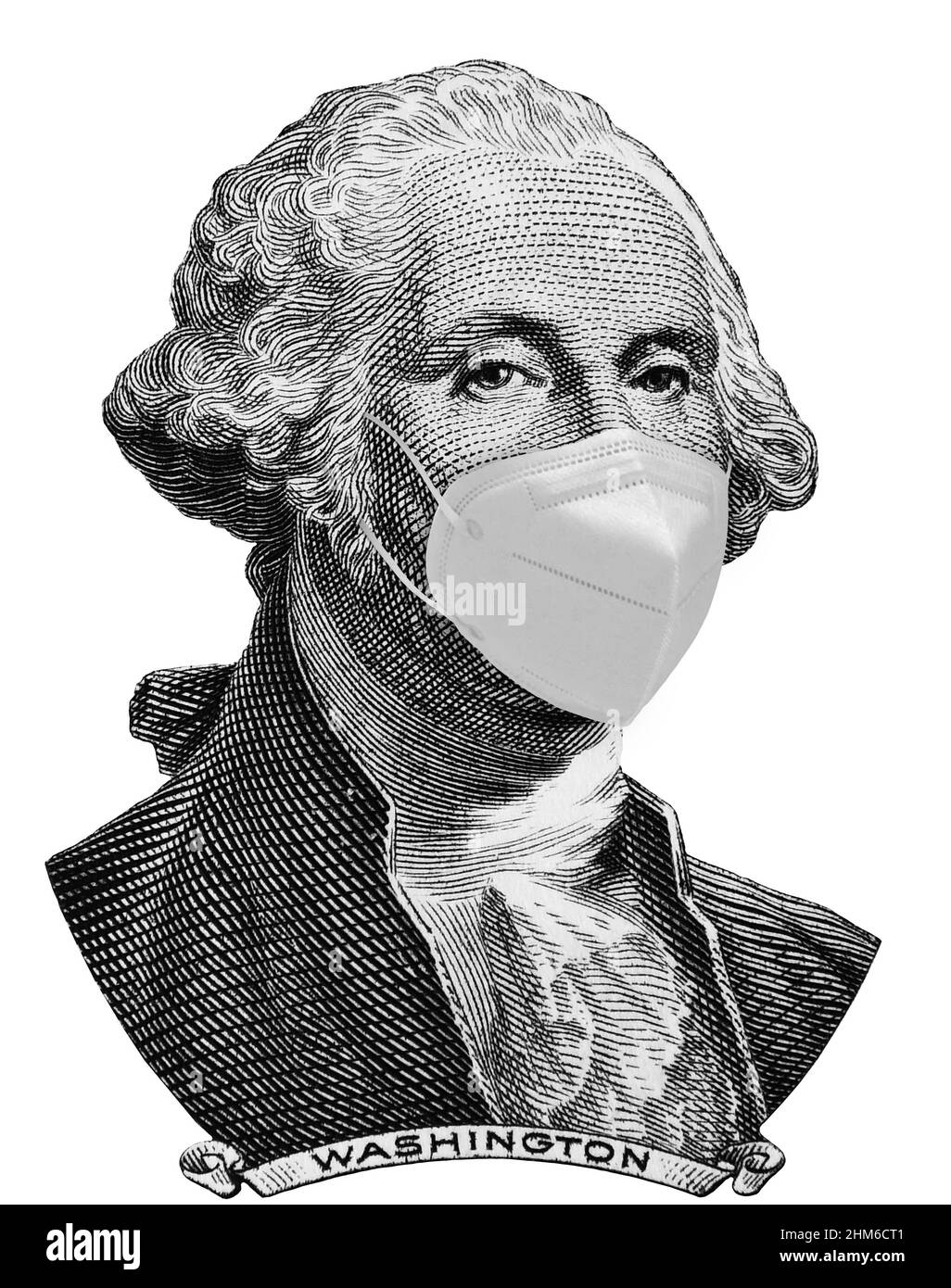 Georg washington indossare maschera contro il covid 19, concetto di coronavirus a soldi Foto Stock