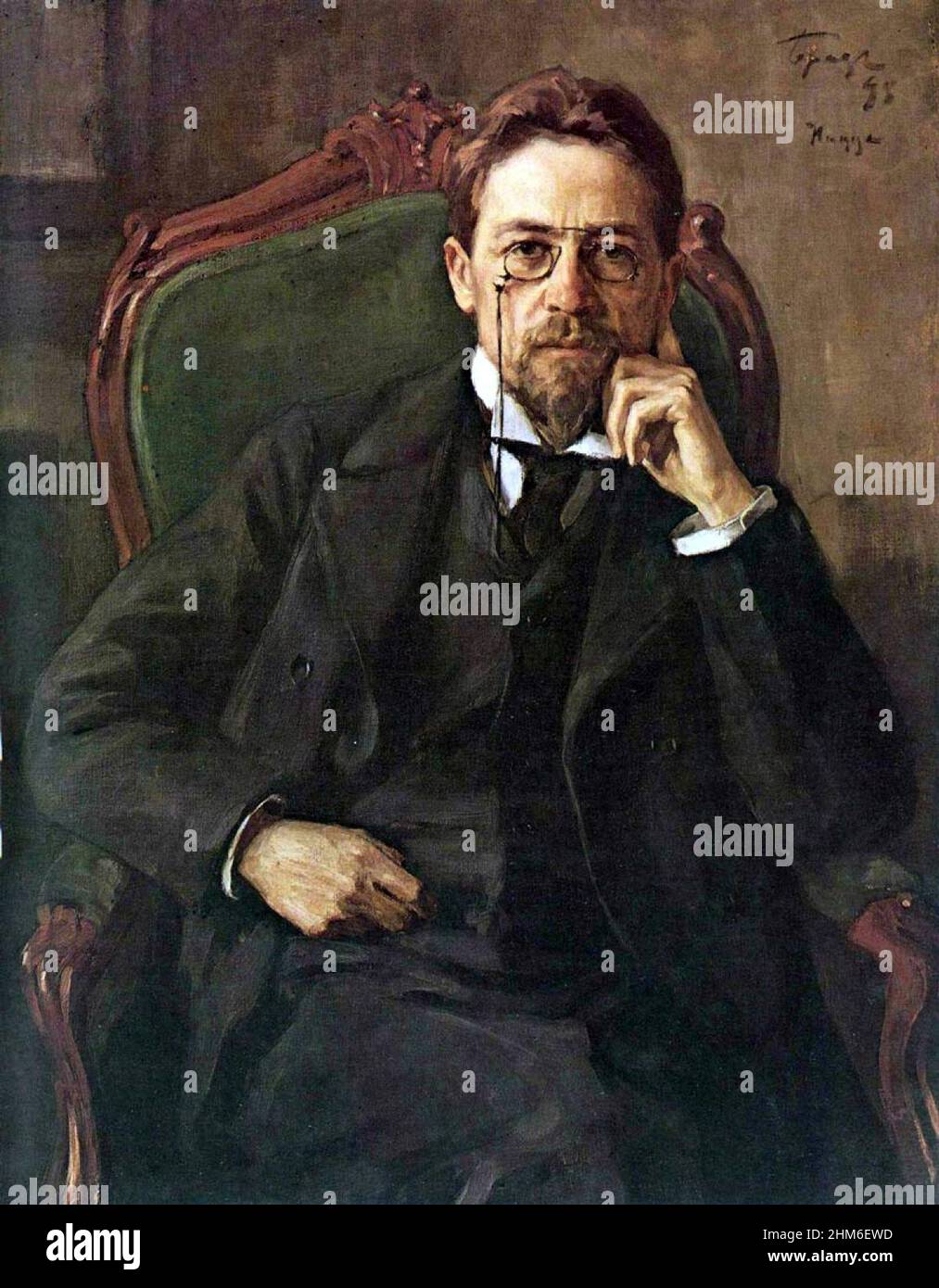 L'autore russo Anton Chekhov nel 1898, di 38 anni. Pittura di Osip Braz Foto Stock