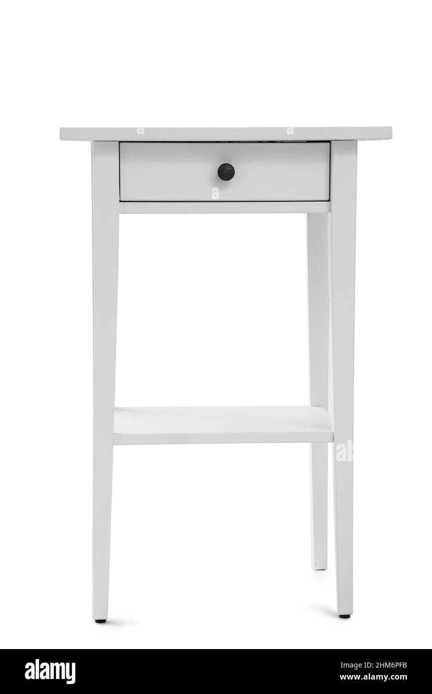 Piccolo comodino su sfondo bianco Foto Stock