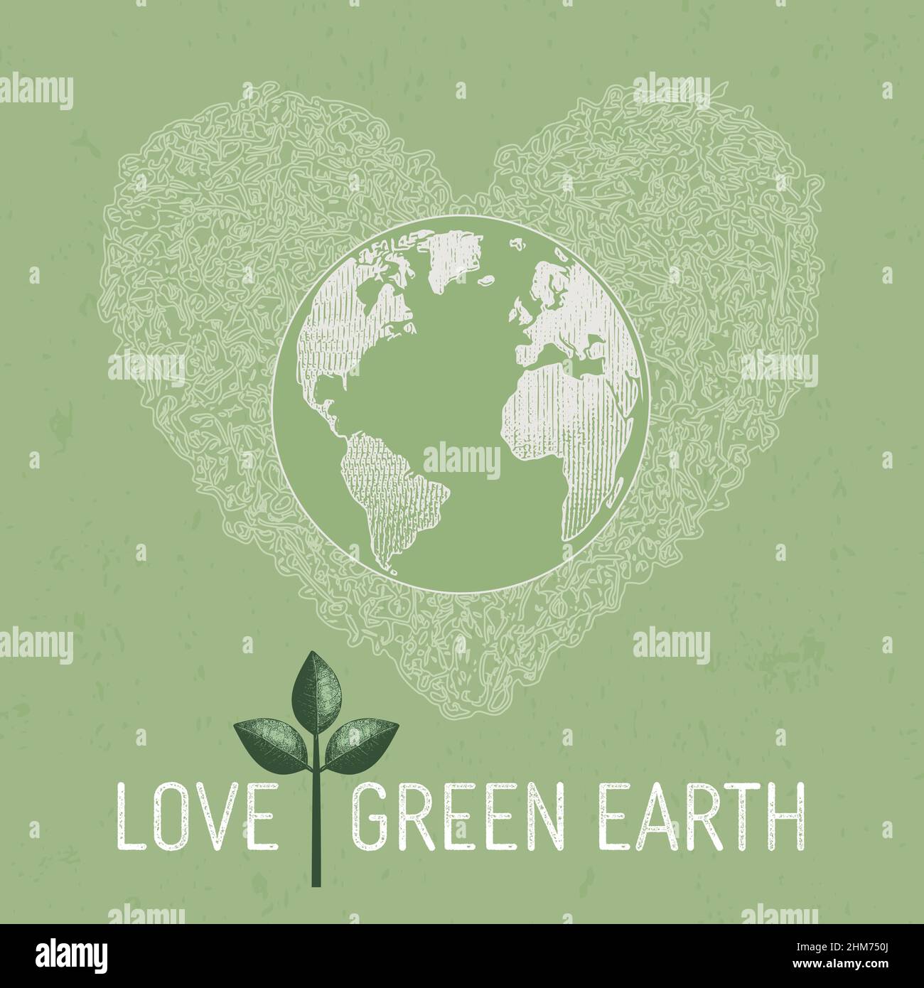 Icona di terra verde. Logo vettoriale con cuore ecologico. Illustrazione Vettoriale