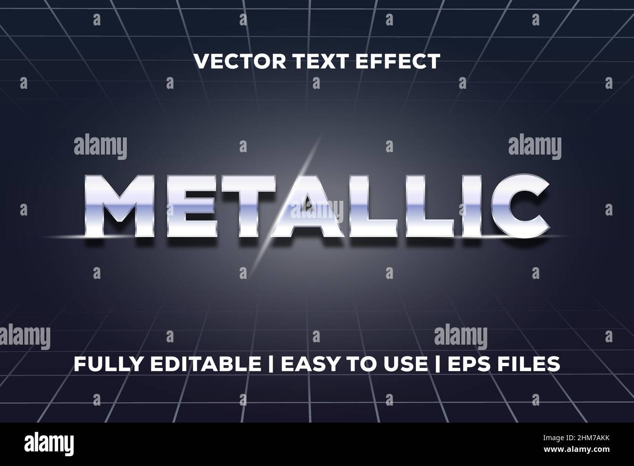 effetto testo vettoriale metallico completamente modificabile Illustrazione Vettoriale