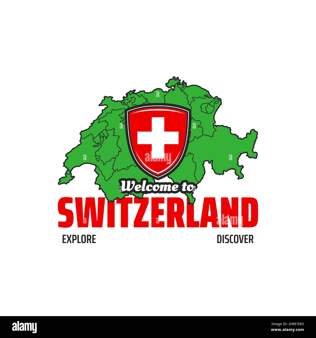 Icona mappa Svizzera. Emblema vettoriale con stemma nazionale e territorio verde svizzero. Benvenuti in Svizzera, esplorate e scoprite i tradizionali Illustrazione Vettoriale Icona mappa Svizzera. Emblema vettoriale con stemma nazionale e territorio verde svizzero. Benvenuti in Svizzera, esplorate e scoprite i tradizionali Illustrazione Vettoriale