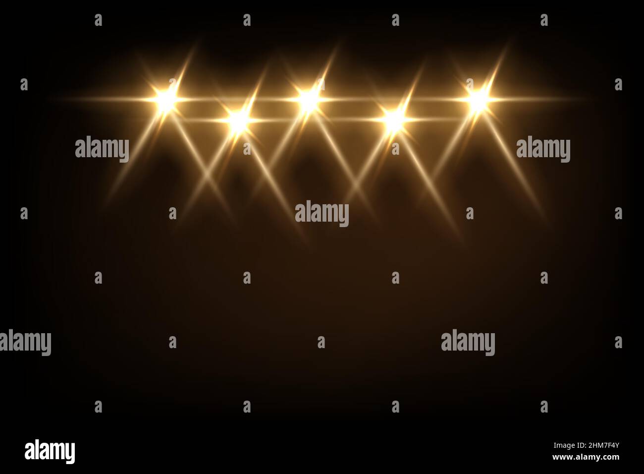Luce gialla dai proiettori su sfondo nero. Faretto con effetto fascio sull'illustrazione vettoriale della tavola. Astratto luminosa discoteca a festa o en Illustrazione Vettoriale