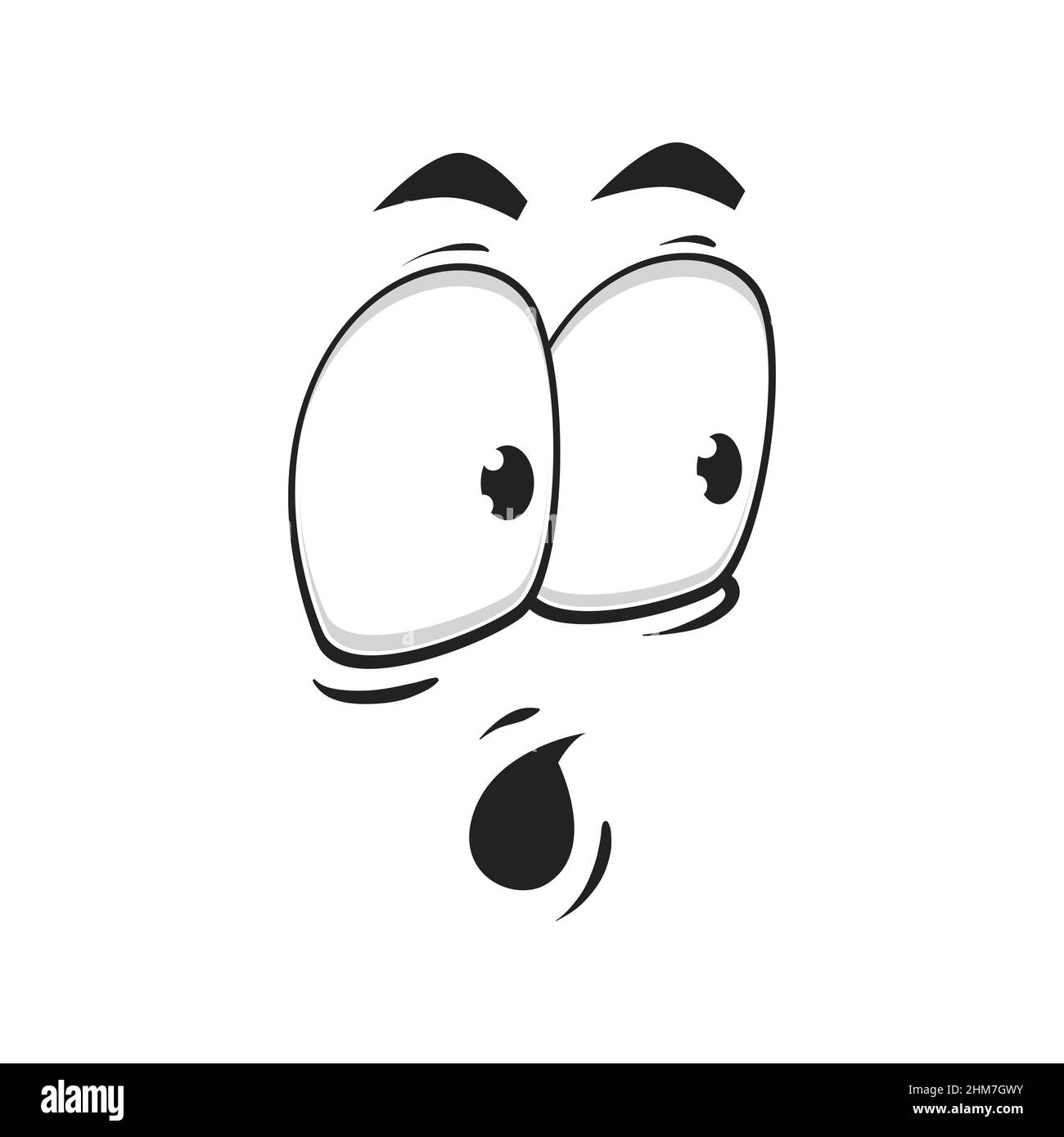 Cartone animato sorpreso volto, vettore divertente emoji. Espressione facciale stupefacente con occhi di goggle larghi e bocca aperta, sensibilità di wow isolate su backgrou bianco Illustrazione Vettoriale