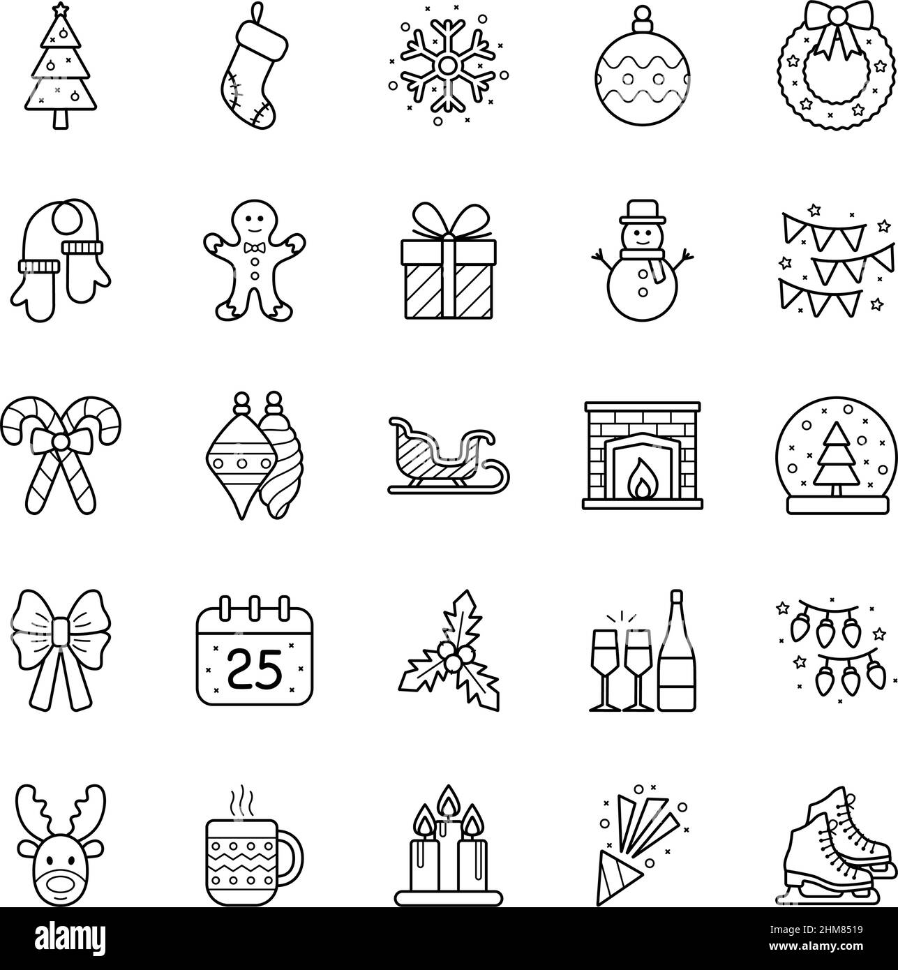 Set di icone di natale su sfondo bianco, illustrazione vettoriale Illustrazione Vettoriale
