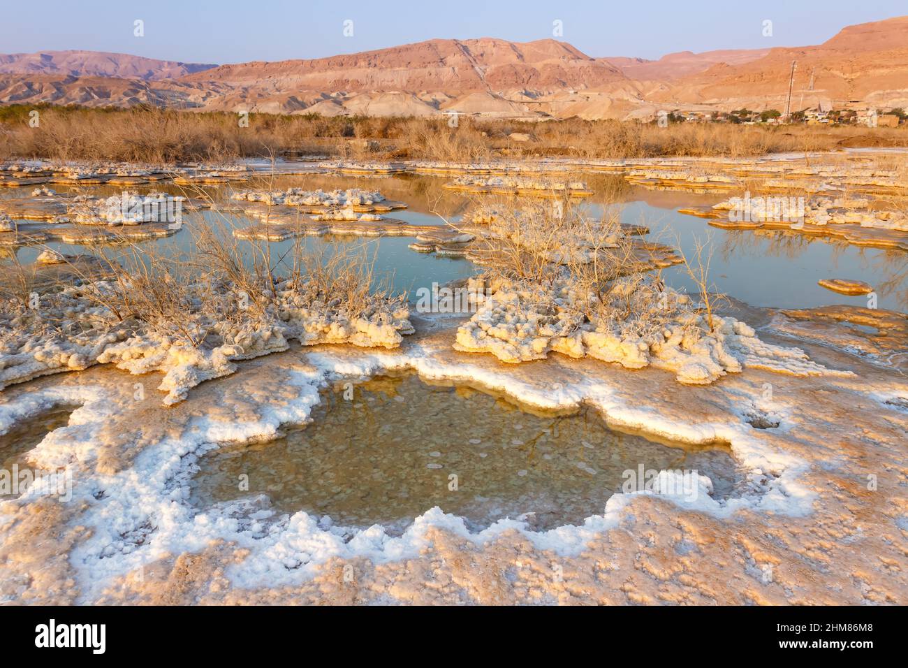 Mar Morto Israele sale isole alba paesaggio natura vacanze Foto Stock
