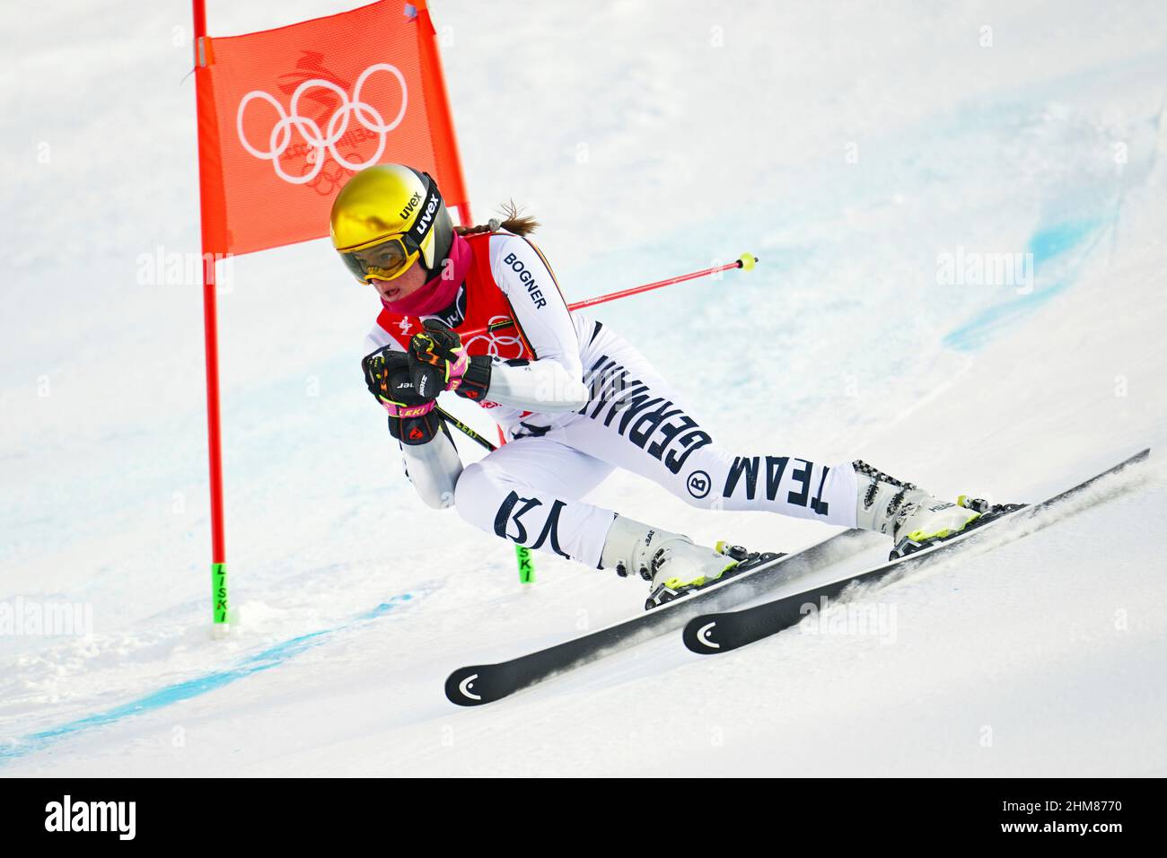Emma AICHER (GER), sci alpino, Slalom gigante, azione, FEBBRAIO 7, 2022 - Sci alpino : Slalom gigante femminile durante i Giochi Olimpici invernali di Pechino 2022 presso il National Alpine Ski Centre di Pechino, Cina. 24th Olimpiadi invernali Pechino 2022 a Pechino dal 04,02.-20.02.2022. NESSUNA VENDITA AL DI FUORI DELLA GERMANIA ! Foto: Kenjiro Matsuoi/AFLO via Sven Simon Photo Agency GmbH & Co. Press Photo KG # Princess-Luise-Str. 41 # 45479 M uelheim/R uhr # Tel. 0208/9413250 # Fax. 0208/9413260 # conto 244 293 433 # arrivo # conto 4030 025 100 # BLZ 430 609 67 # e-mail: svensimon@t-online.de # www.sv Foto Stock