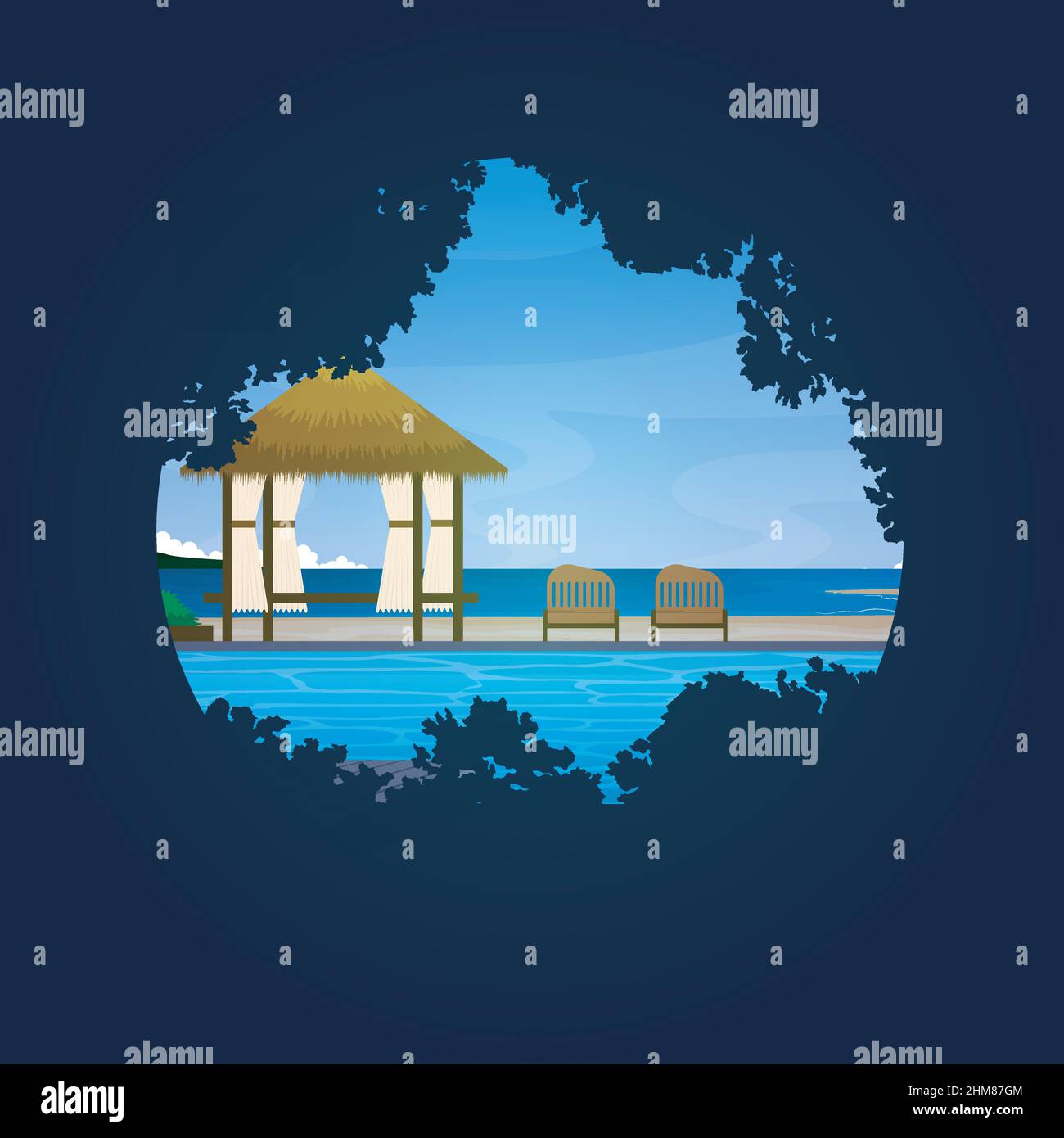 Summer Island Beach Resort Bali Holiday Landscape Circle Visualizza l'illustrazione Illustrazione Vettoriale