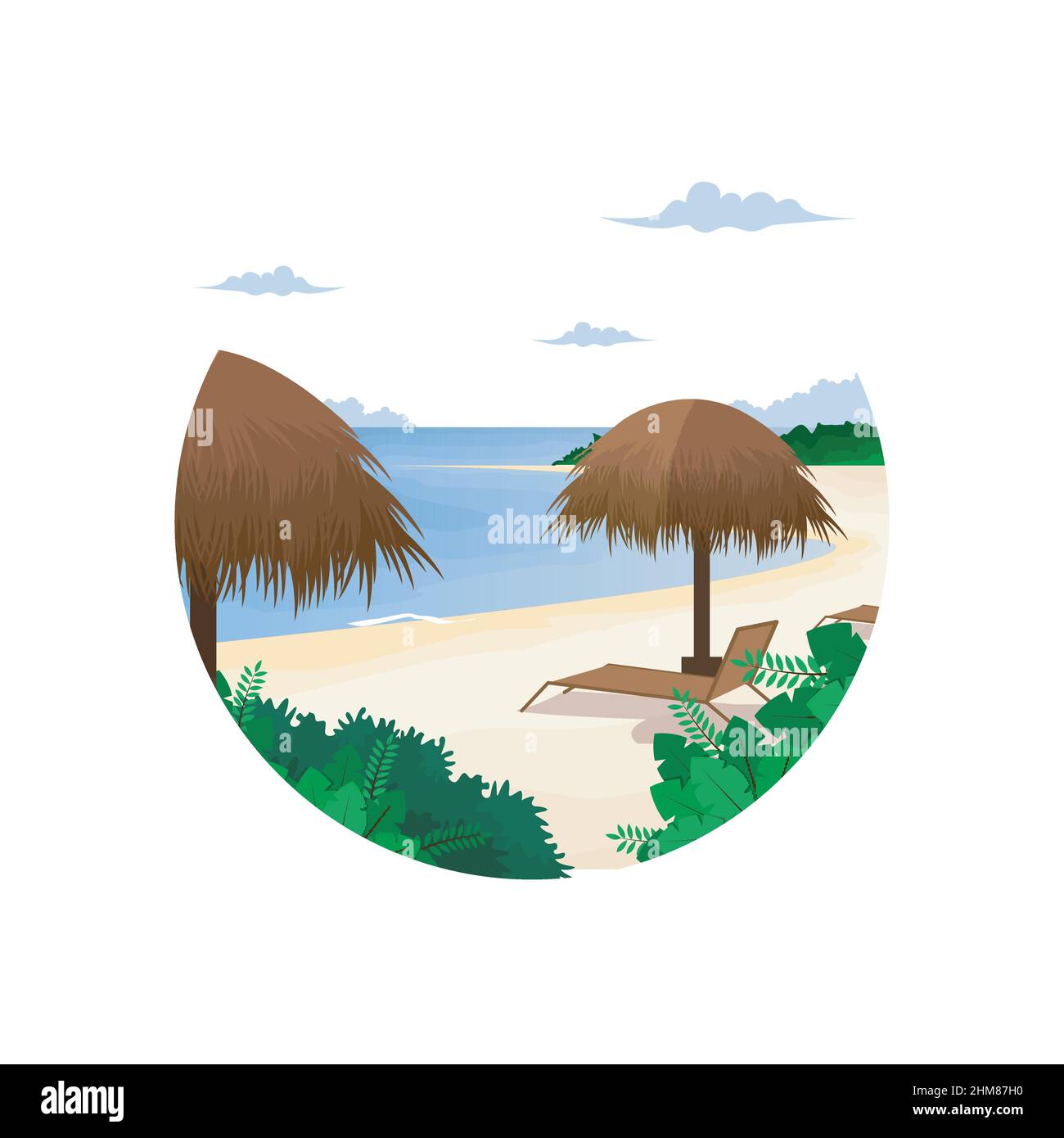Bel mare Estate Kuta Beach Bali Holiday Landscape Vista circolare Illustrazione Vettoriale