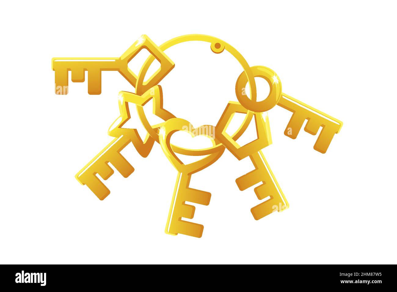Set vettoriale di chiavi dorate in un mazzo. Illustrazione Vettoriale