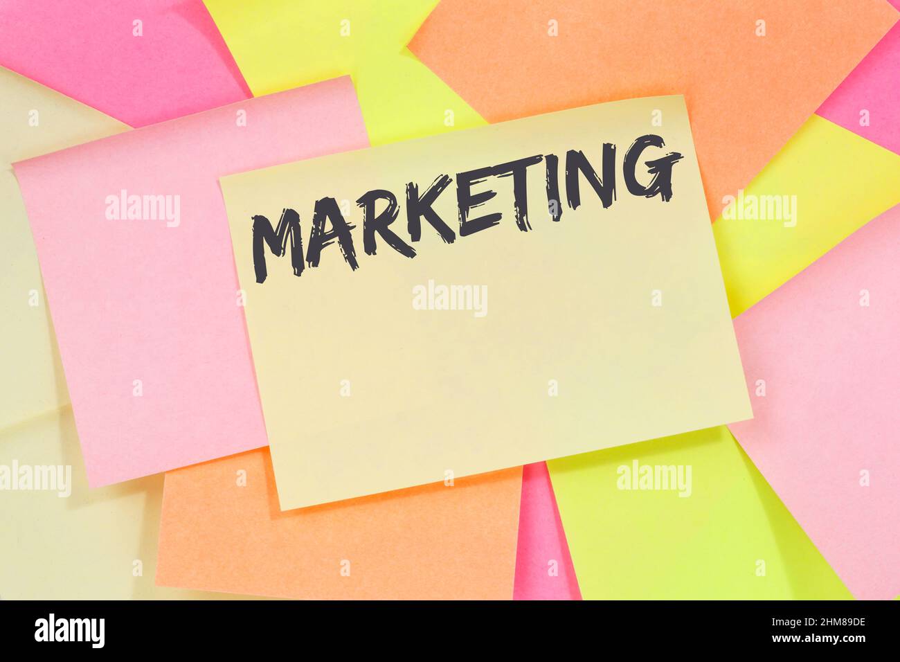 Marketing e pubblicità ufficio concetto di business nota carta notepaper Foto Stock