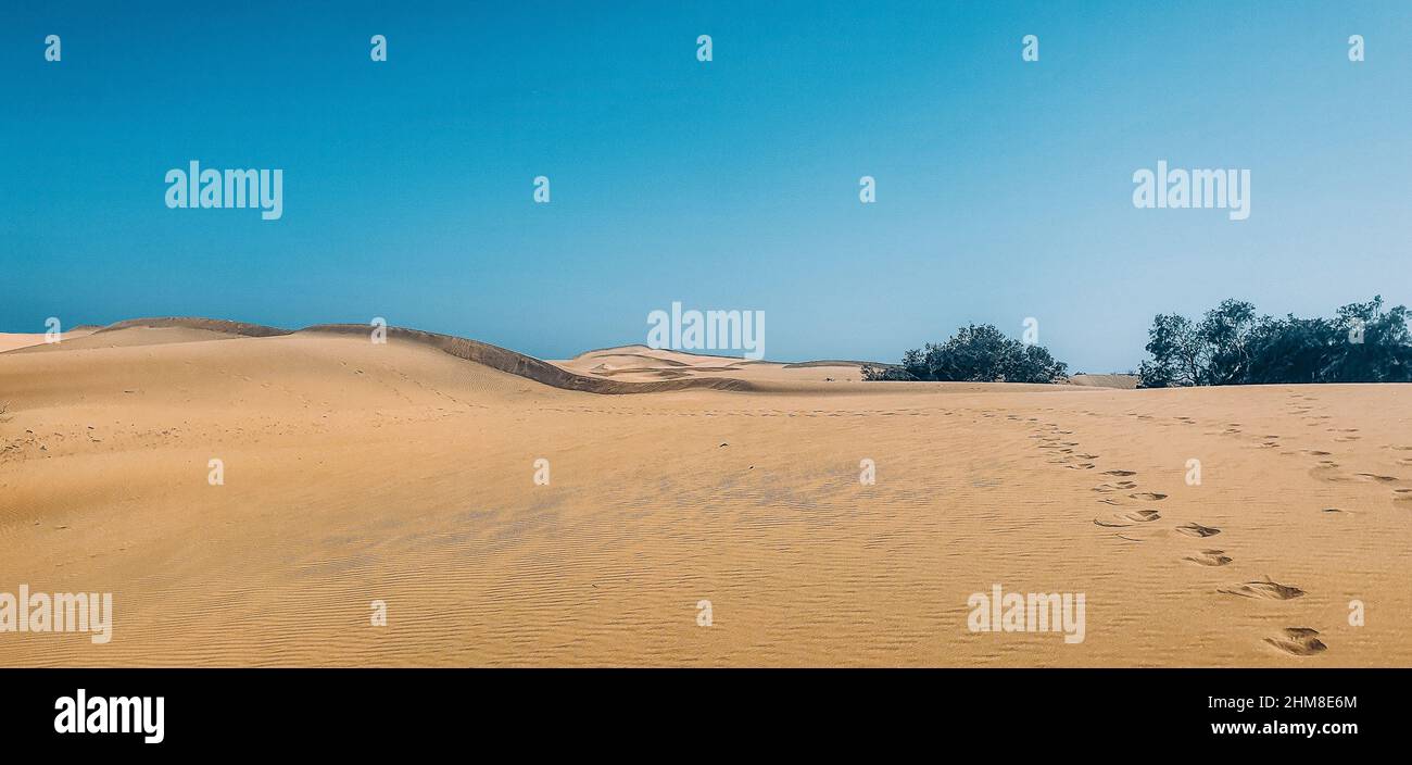 Dune di sabbia rossastre sull'isola di Gran Canaria. Foto Stock