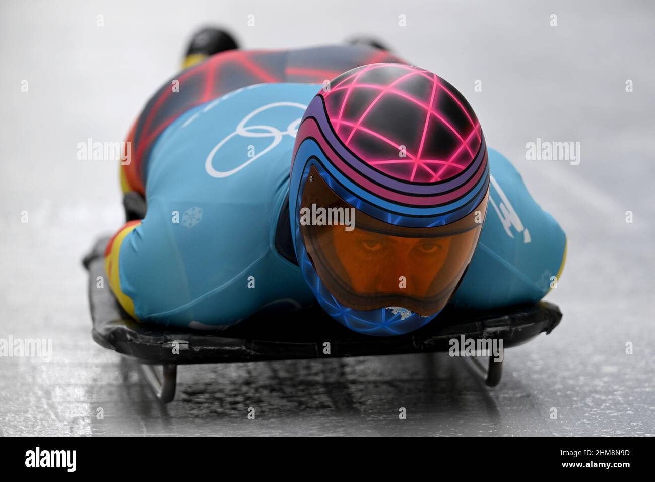 Yanqing, Cina. 08th Feb 2022. Olimpiadi, scheletro, uomini, allenamento al National Sliding Center. Ander Mirambell in azione. Credit: Robert Michael/dpa-Zentralbild/dpa/Alamy Live News Foto Stock