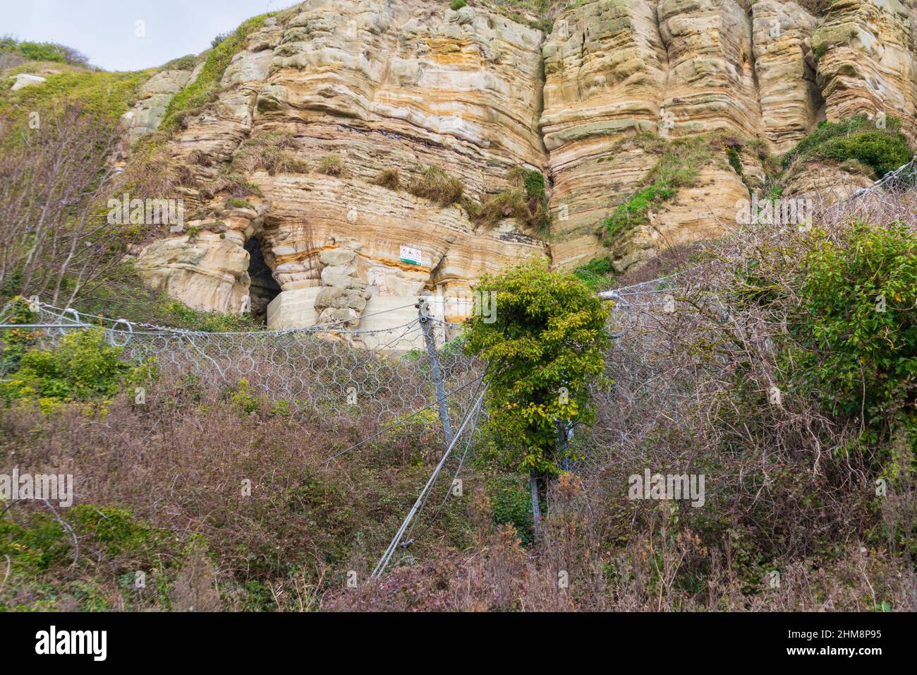 Rete di protezione dalle cadute, hastings, East sussex, regno unito Foto Stock