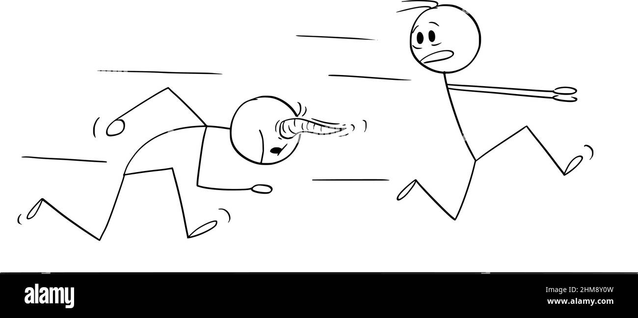 Persona con Horns di Bull Chasing concorrente, Vector Cartoon Stick Figura Illustrazione Illustrazione Vettoriale