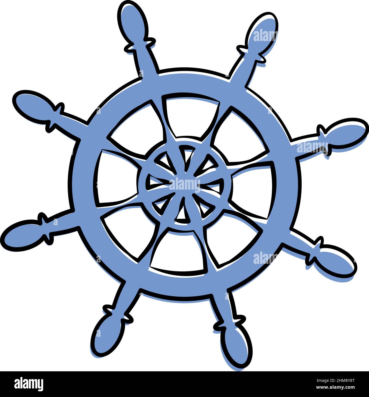 simbolo della ruota della nave isolato su sfondo bianco, illustrazione del vettore del timone Illustrazione Vettoriale