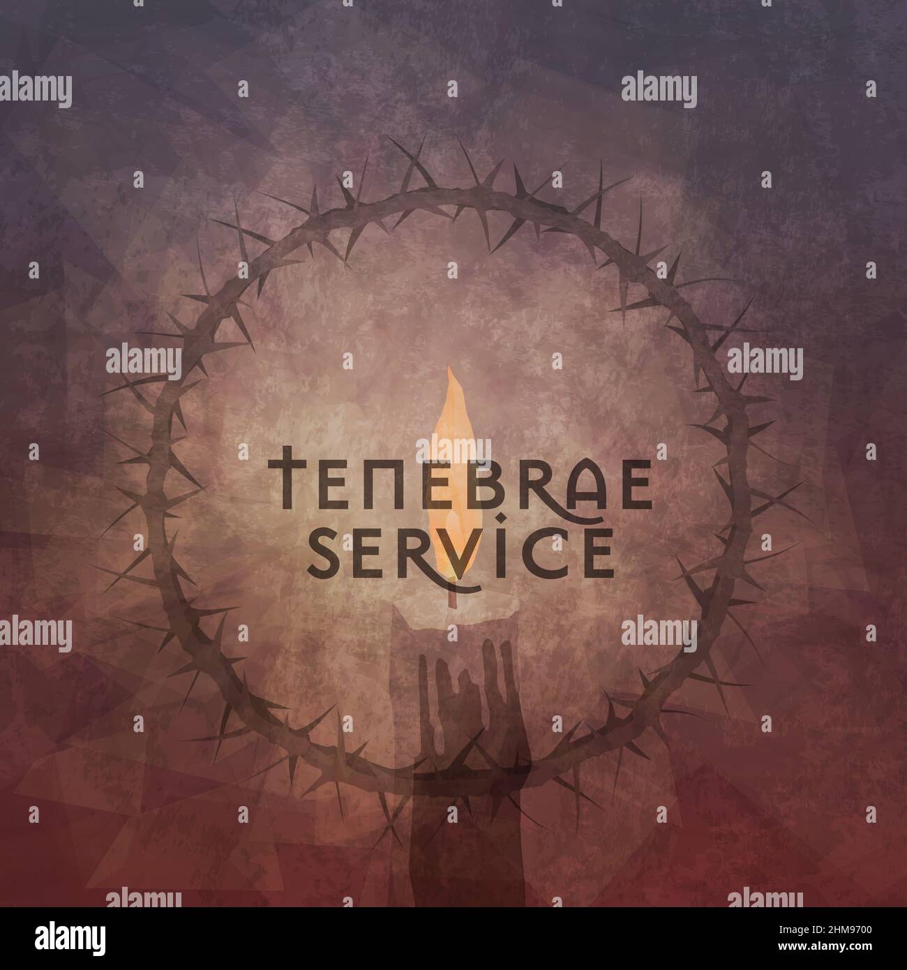 Servizio Tenebrae su una candela illuminata e una corona di spine che simboleggiano il Servizio delle Ombre durante la settimana Santa Foto Stock