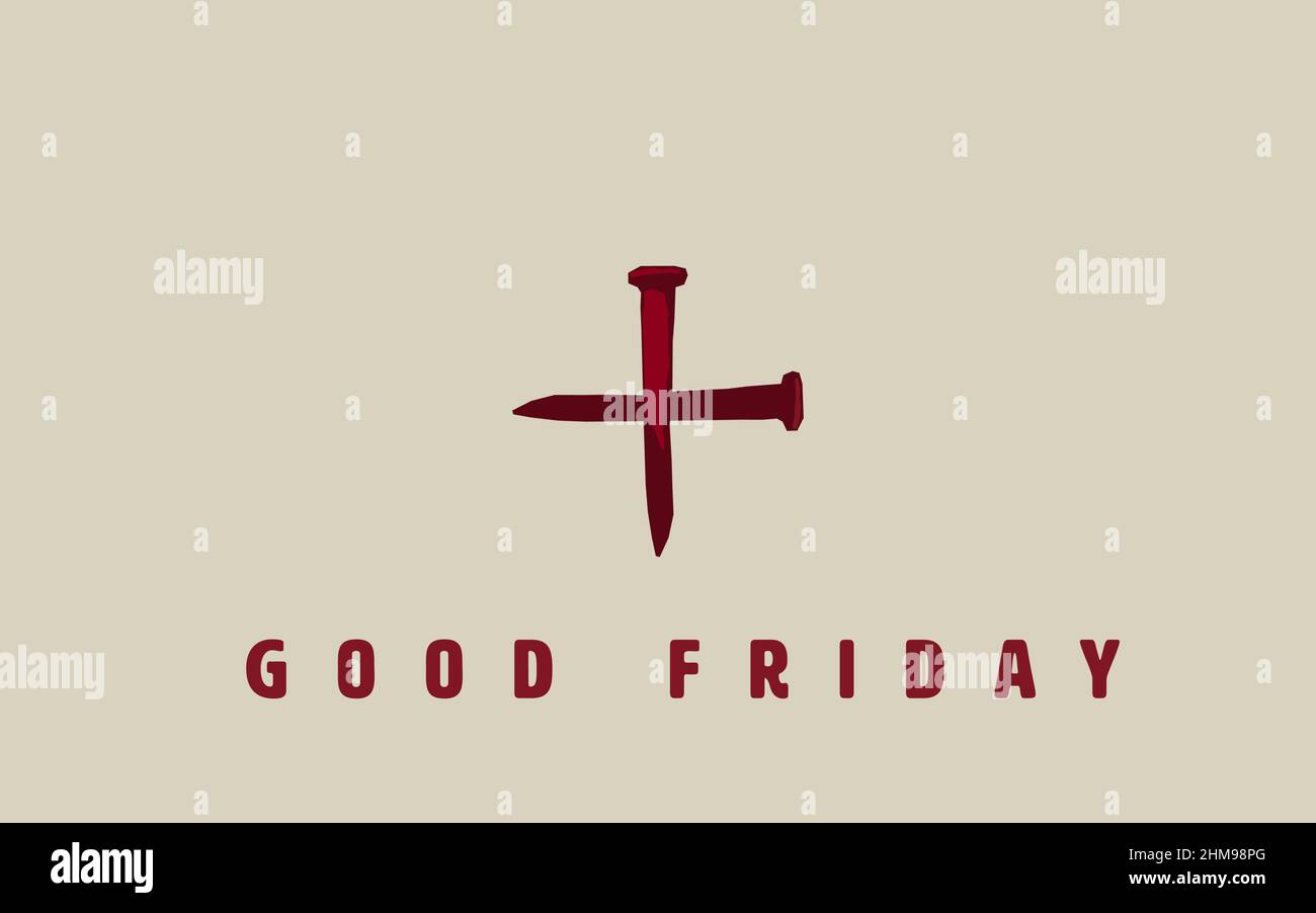 Due punte rosse che formano una croce che simboleggia la sofferenza e la crocifissione di Gesù Cristo, su sfondo bianco con il Venerdì Santo Illustrazione Vettoriale