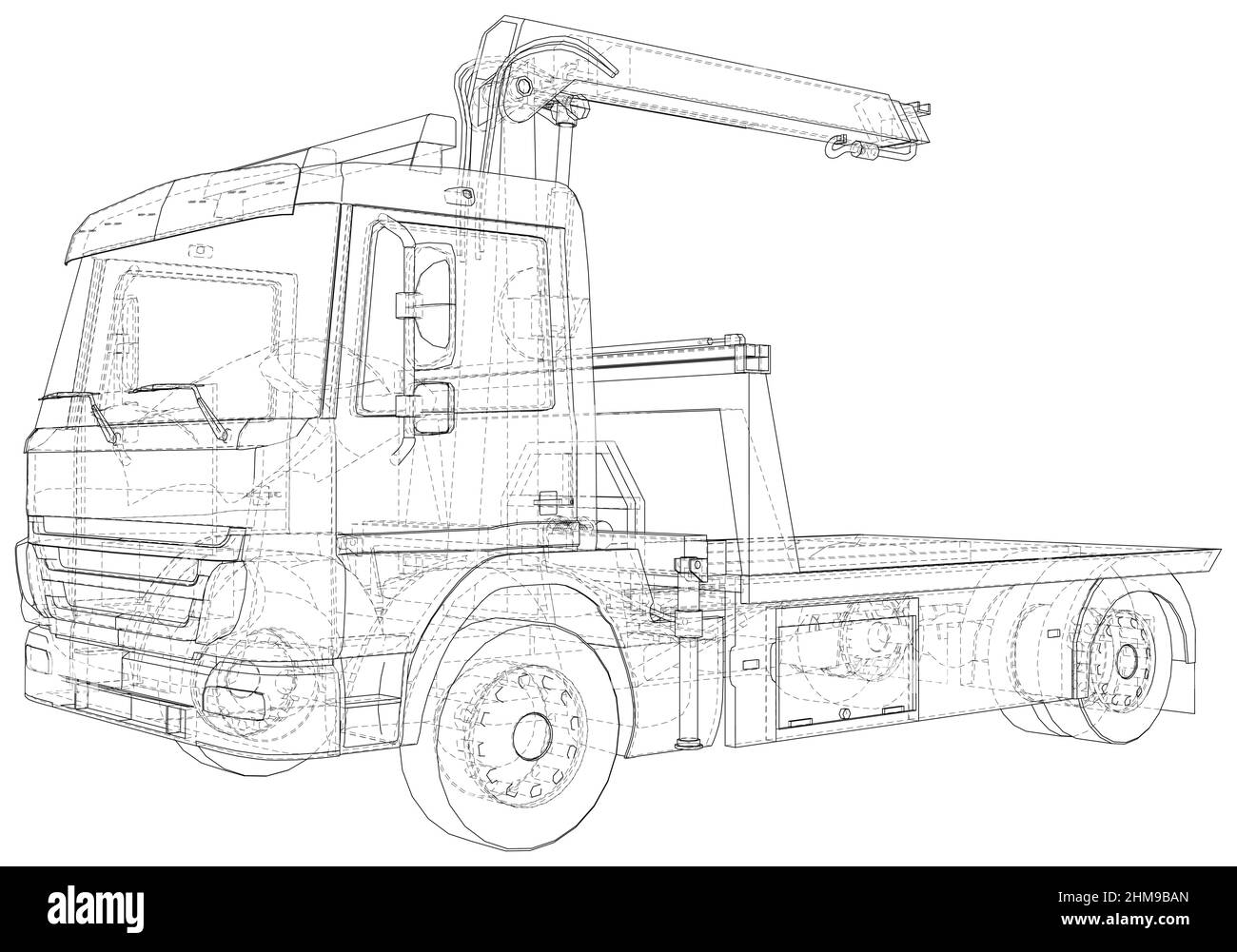 Camion di traino e auto di emergenza isolati su sfondo bianco Illustrazione Vettoriale