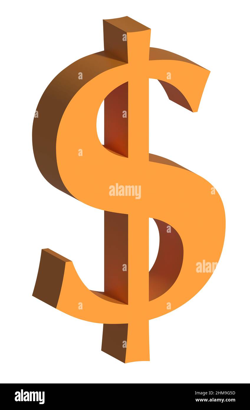 Simbolo finanziario e commerciale. Illustrazione del simbolo del dollaro dorato. Isolato su bianco Foto Stock