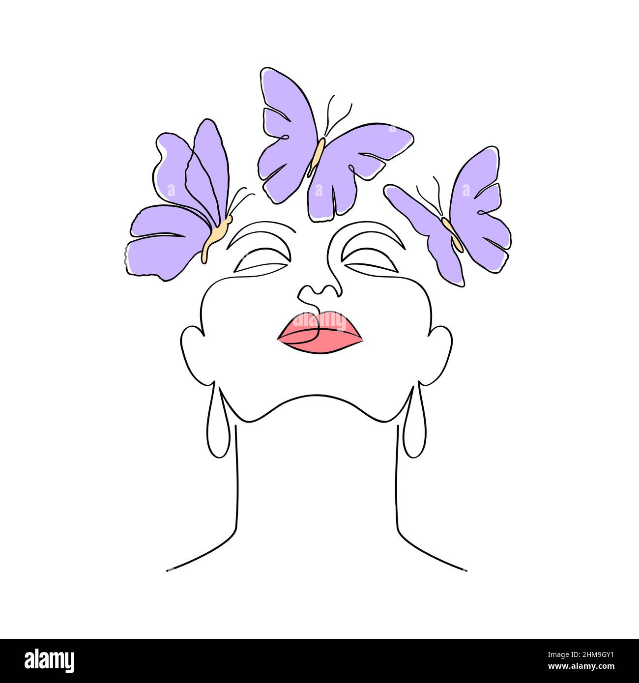 donna faccia con farfalle Illustrazione Vettoriale