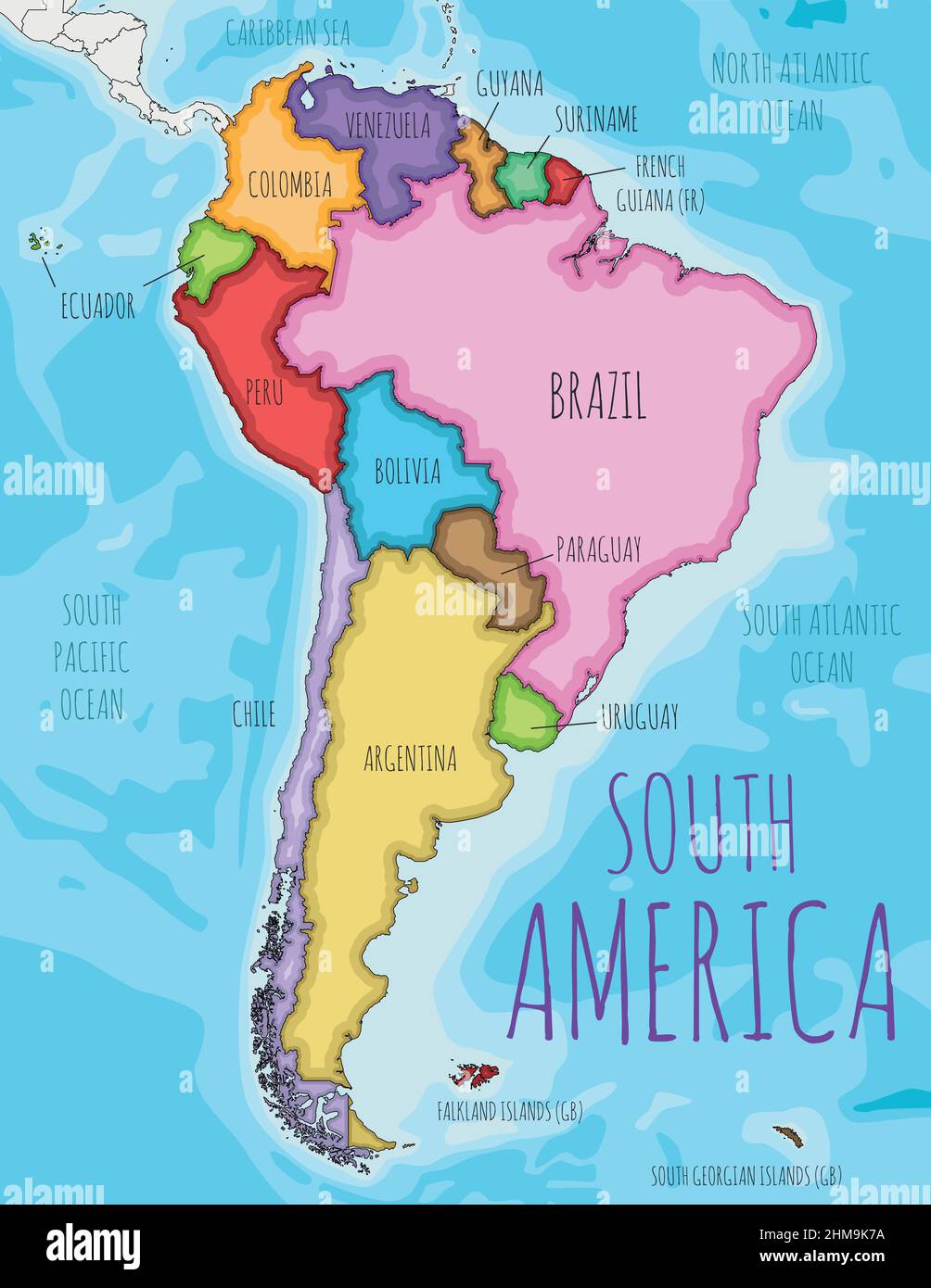 Illustrazione Vettoriale Della Mappa Politica Del Sud America Con 