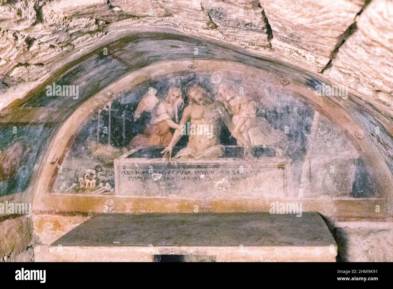 Cripta, fresco, interno, l'Abbazia di Sant'Antimo, Abbazia di Sant'Antimo, è un ex monastero benedettino situato a Castelnuovo dell'Abate, nel Foto Stock
